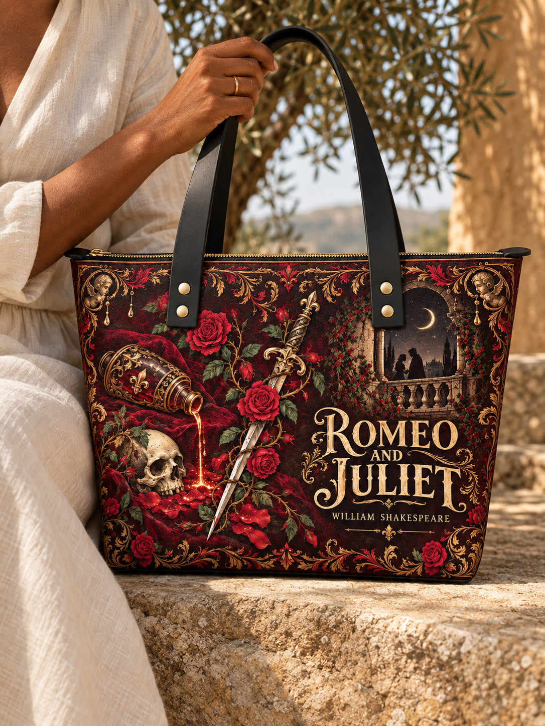 "Romeo And Juliet" Poison Rose Leather Tote Bag