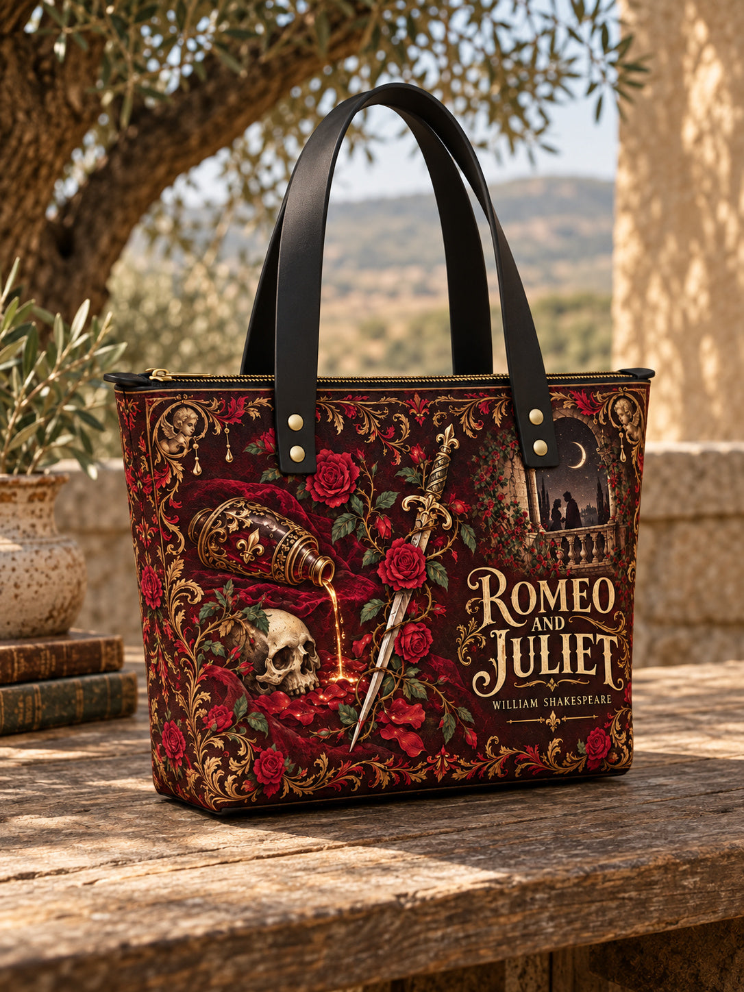 "Romeo And Juliet" Poison Rose Leather Tote Bag