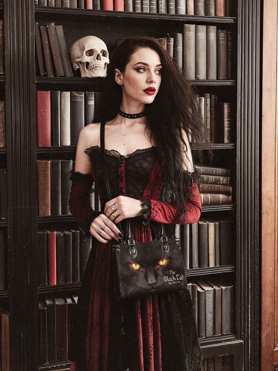 "The Black Cat" - Black Interior - Small Leather Handbag