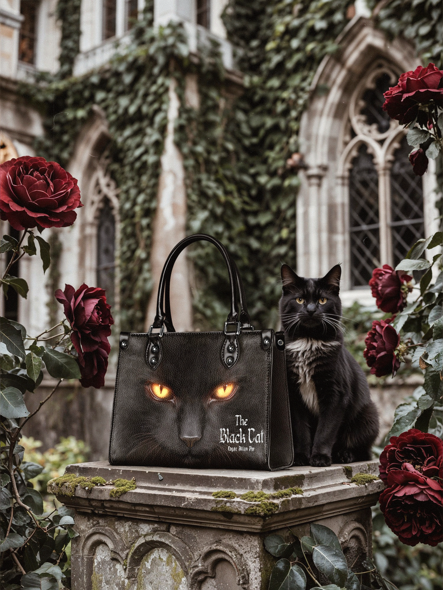 "The Black Cat" - Black Interior - Small Leather Handbag
