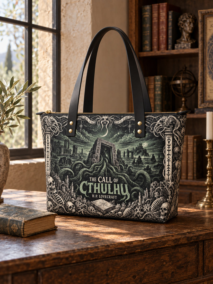 "The Call Of Cthulhu" Leather Tote Bag
