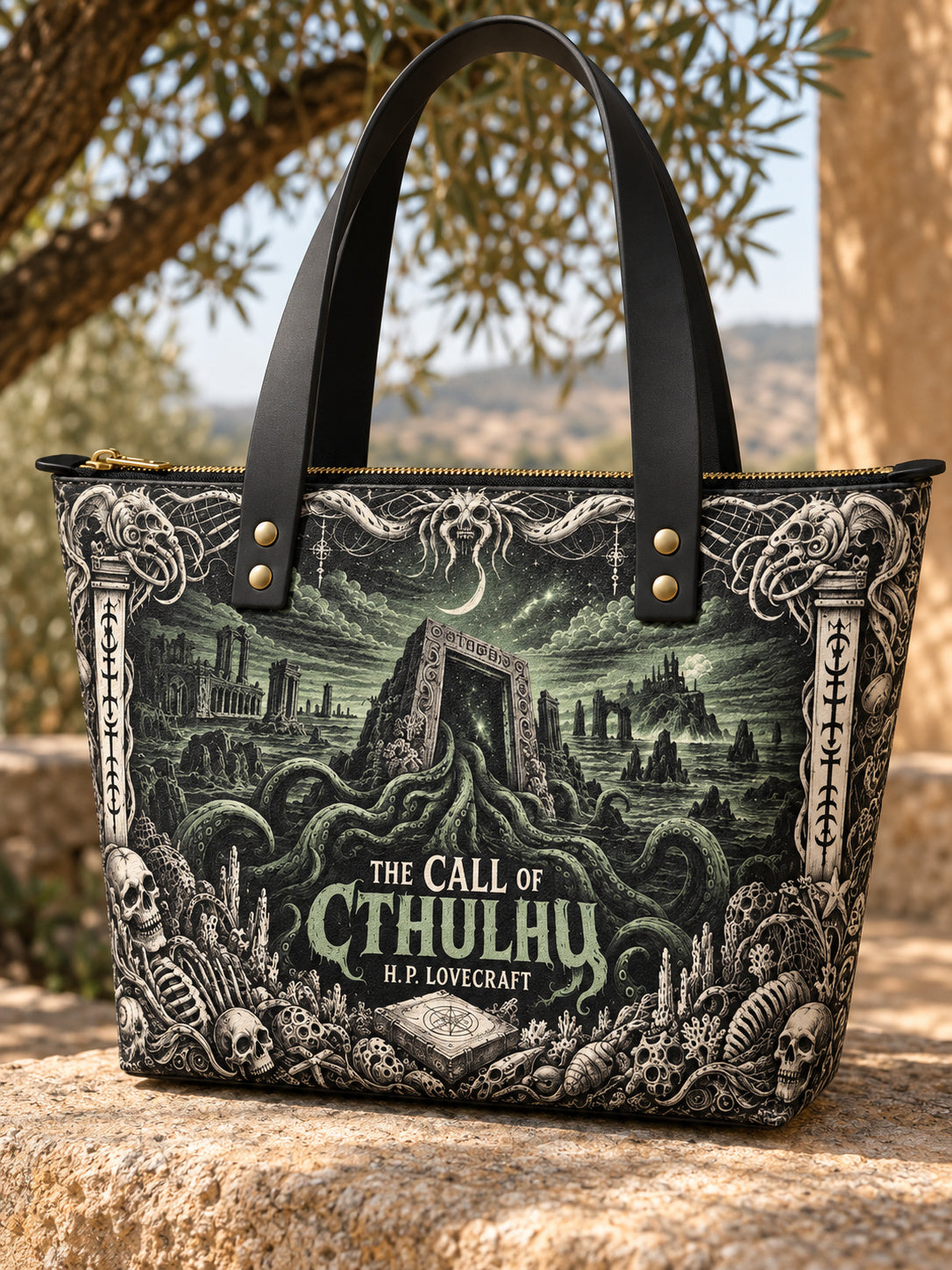 "The Call Of Cthulhu" Leather Tote Bag