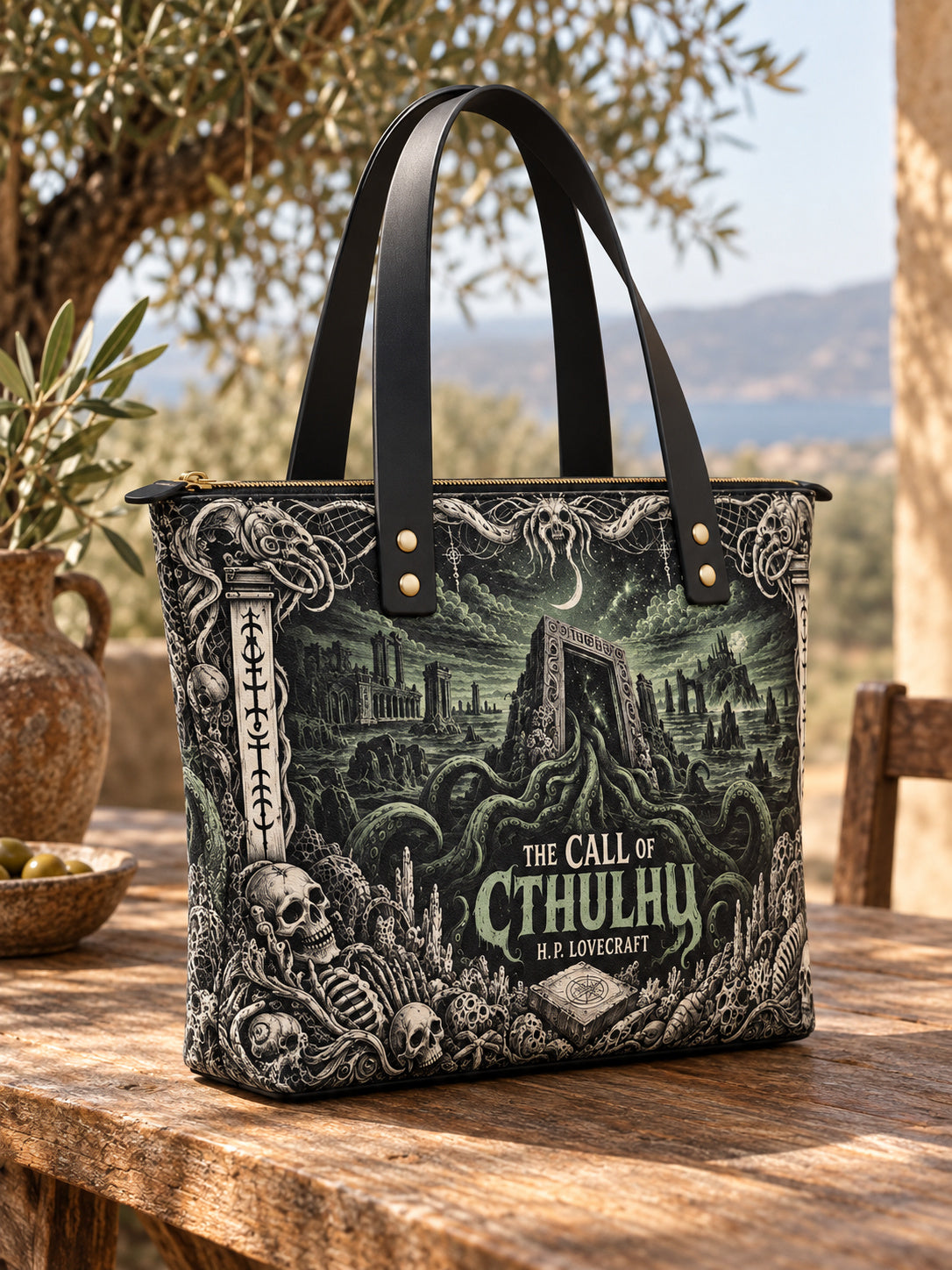 "The Call Of Cthulhu" Leather Tote Bag