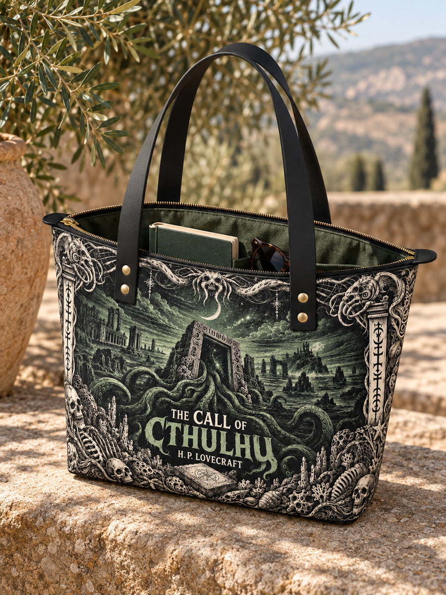 "The Call Of Cthulhu" Leather Tote Bag