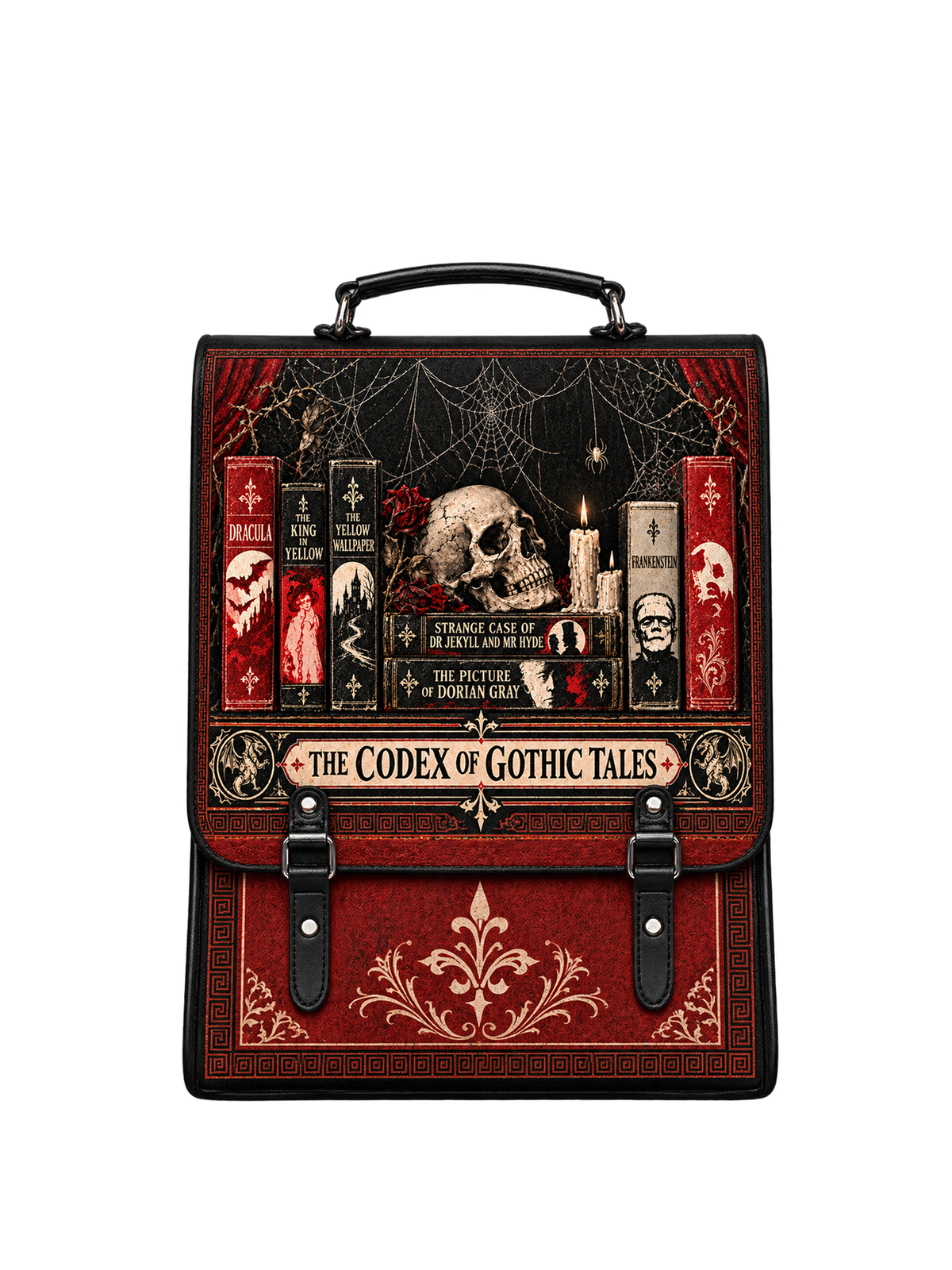 "The Codex of Gothic Tales" Black Widow’s Kiss Leather Backpack