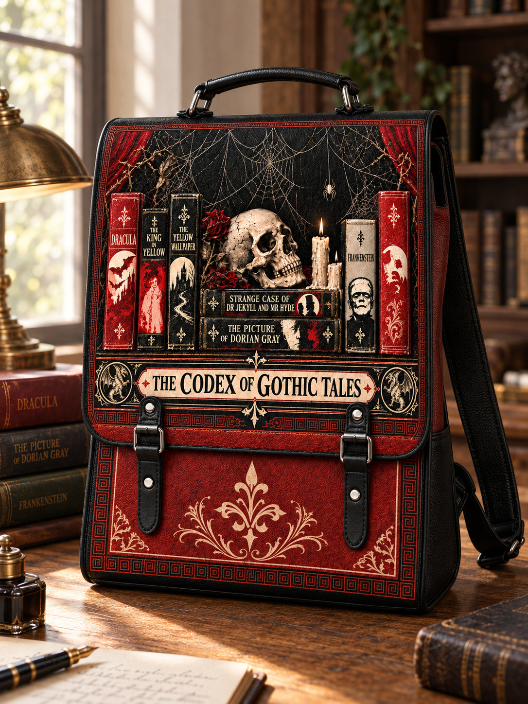 "The Codex of Gothic Tales" Black Widow’s Kiss Leather Backpack