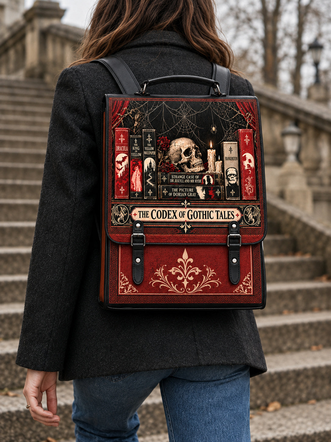"The Codex of Gothic Tales" Black Widow’s Kiss Leather Backpack