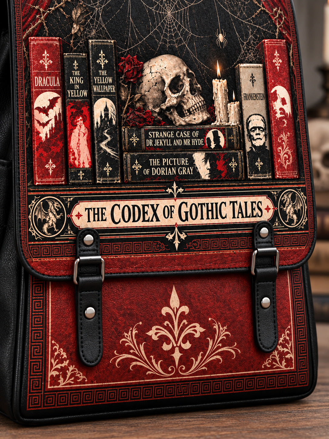 "The Codex of Gothic Tales" Black Widow’s Kiss Leather Backpack