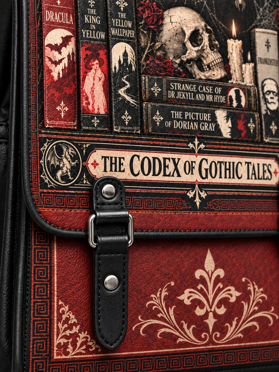 "The Codex of Gothic Tales" Black Widow’s Kiss Leather Backpack