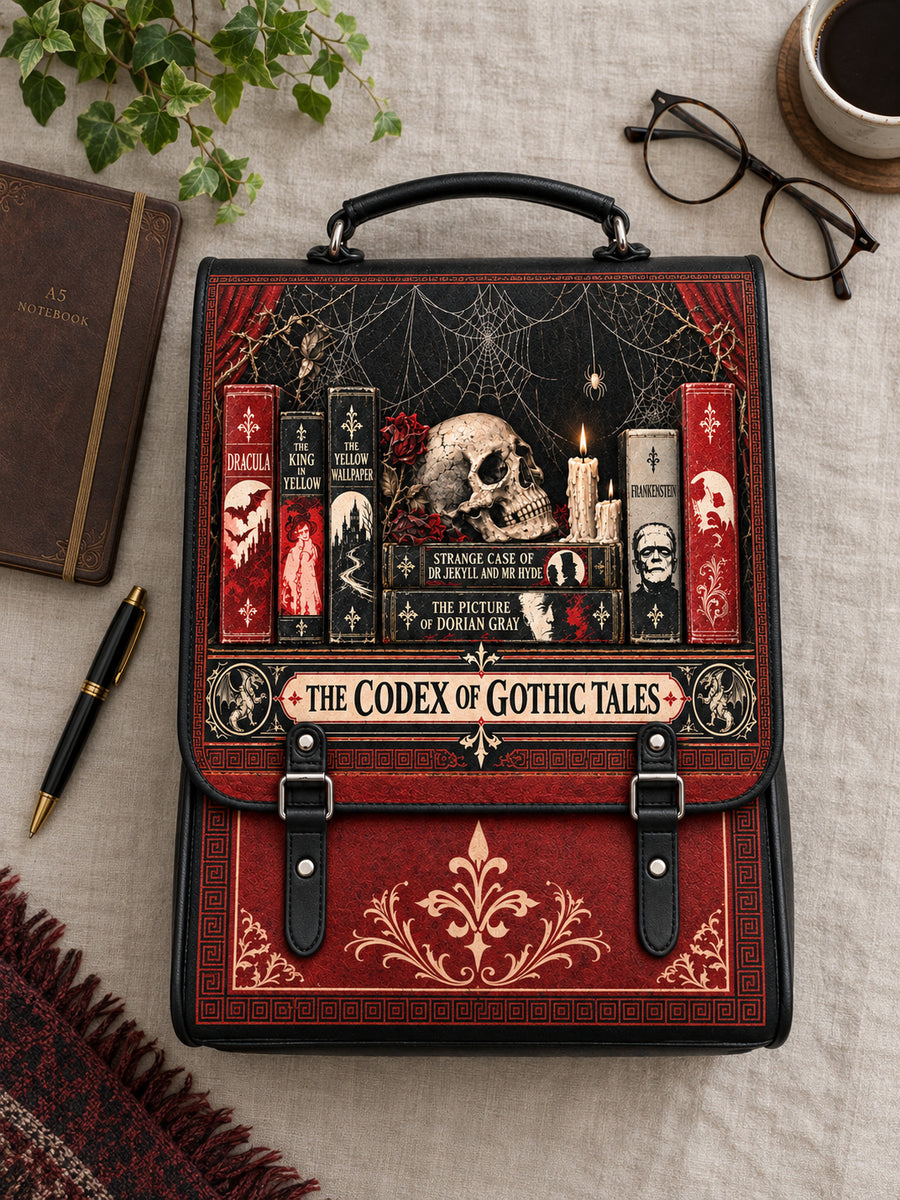 "The Codex of Gothic Tales" Black Widow’s Kiss Leather Backpack