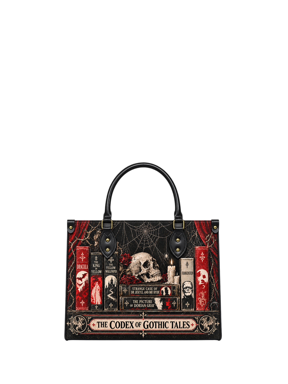 "The Codex of Gothic Tales" Black Widow’s Kiss Leather Handbag