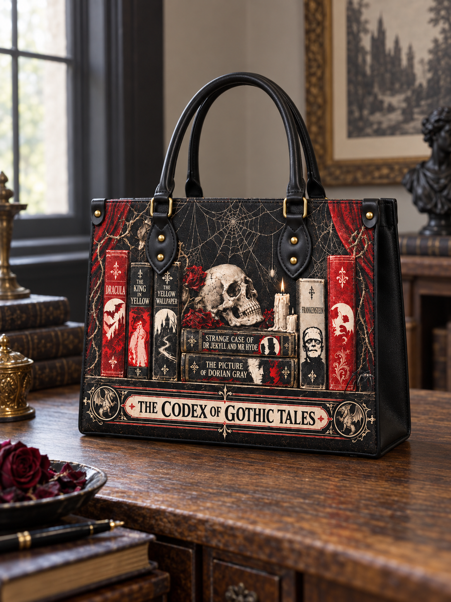 "The Codex of Gothic Tales" Black Widow’s Kiss Leather Handbag