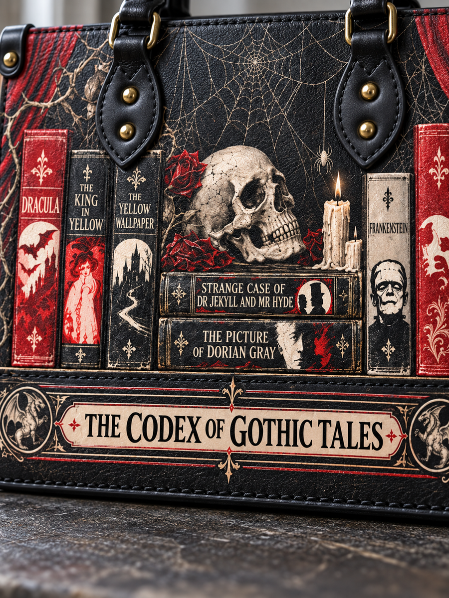 "The Codex of Gothic Tales" Black Widow’s Kiss Leather Handbag