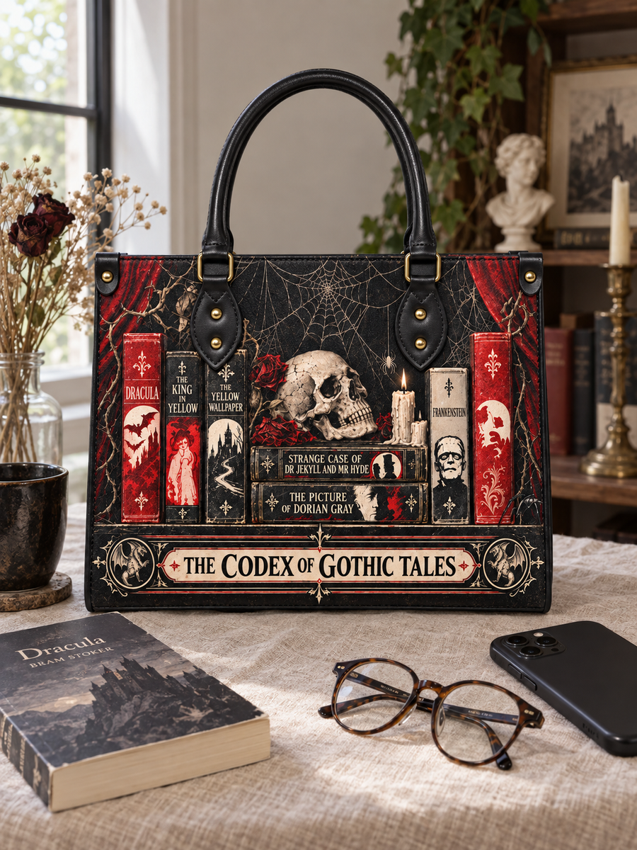 "The Codex of Gothic Tales" Black Widow’s Kiss Leather Handbag