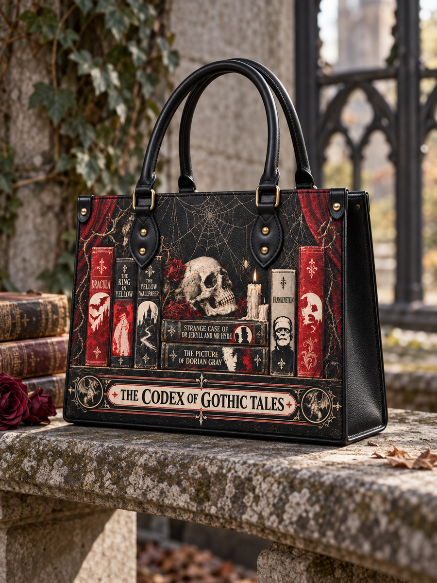 "The Codex of Gothic Tales" Black Widow’s Kiss Leather Handbag