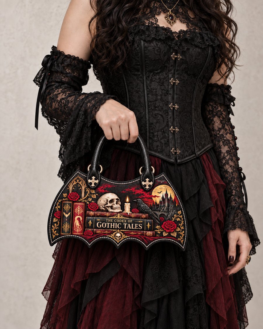 "The Codex of Gothic Tales" Deadlight Black Bat Wing Handbag