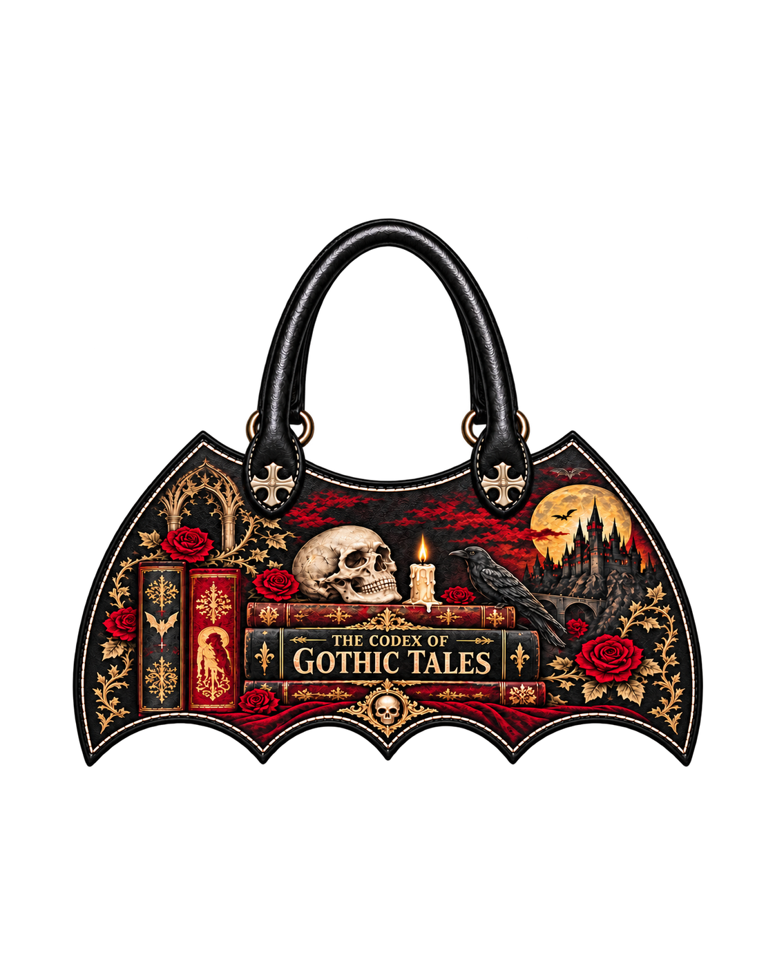 "The Codex of Gothic Tales" Deadlight Black Bat Wing Handbag