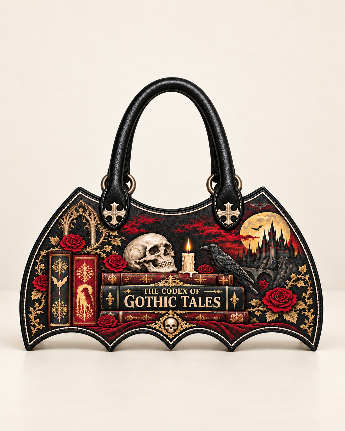 "The Codex of Gothic Tales" Deadlight Black Bat Wing Handbag