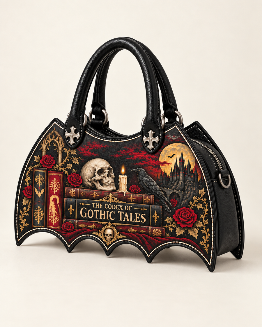 "The Codex of Gothic Tales" Deadlight Black Bat Wing Handbag