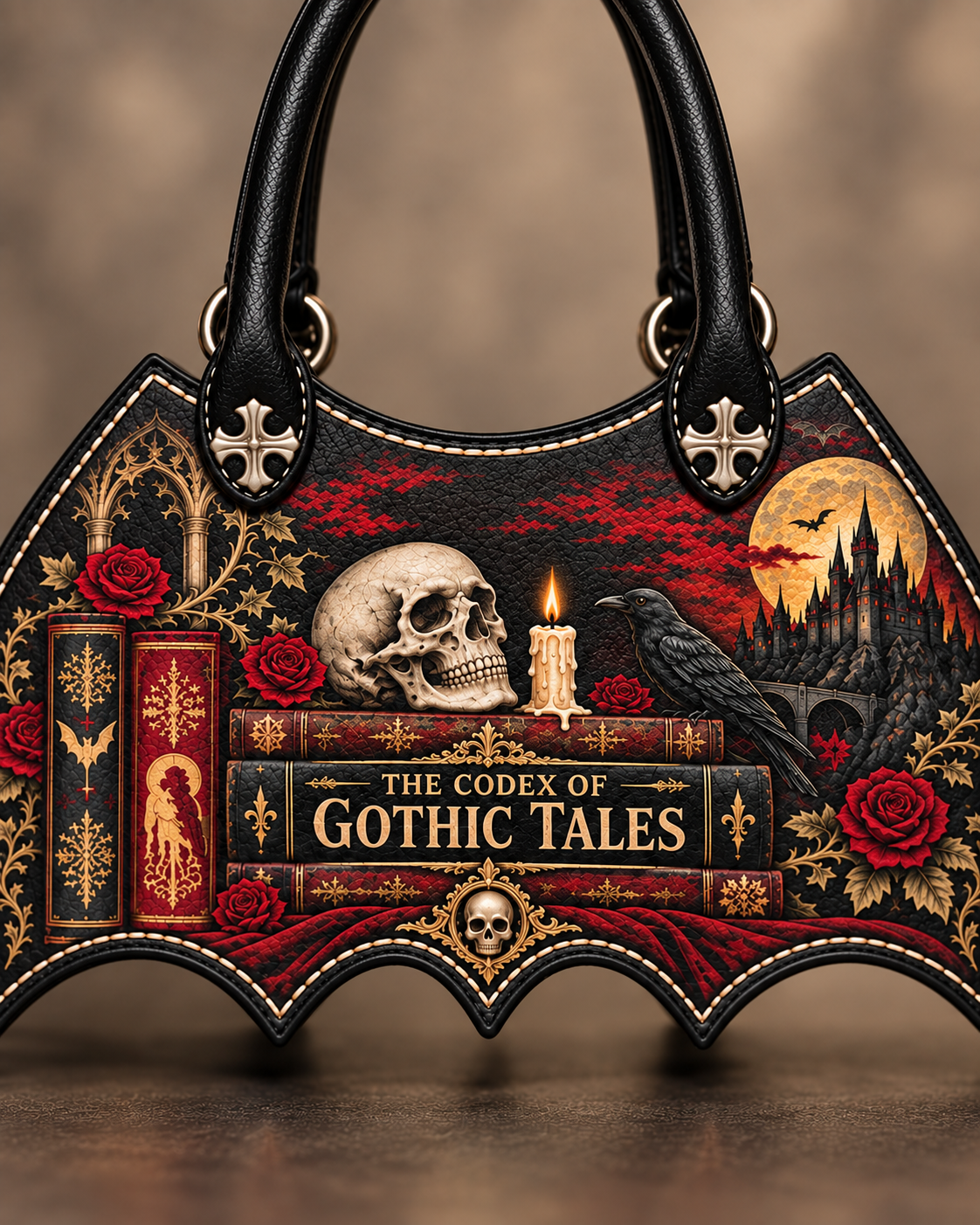 "The Codex of Gothic Tales" Deadlight Black Bat Wing Handbag