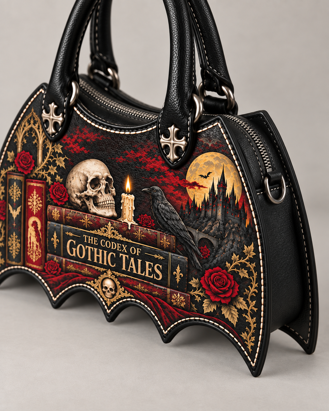 "The Codex of Gothic Tales" Deadlight Black Bat Wing Handbag