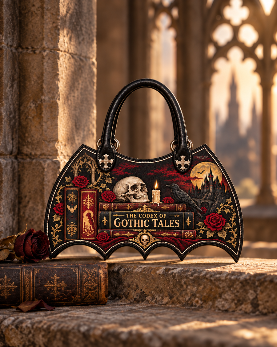 "The Codex of Gothic Tales" Deadlight Black Bat Wing Handbag