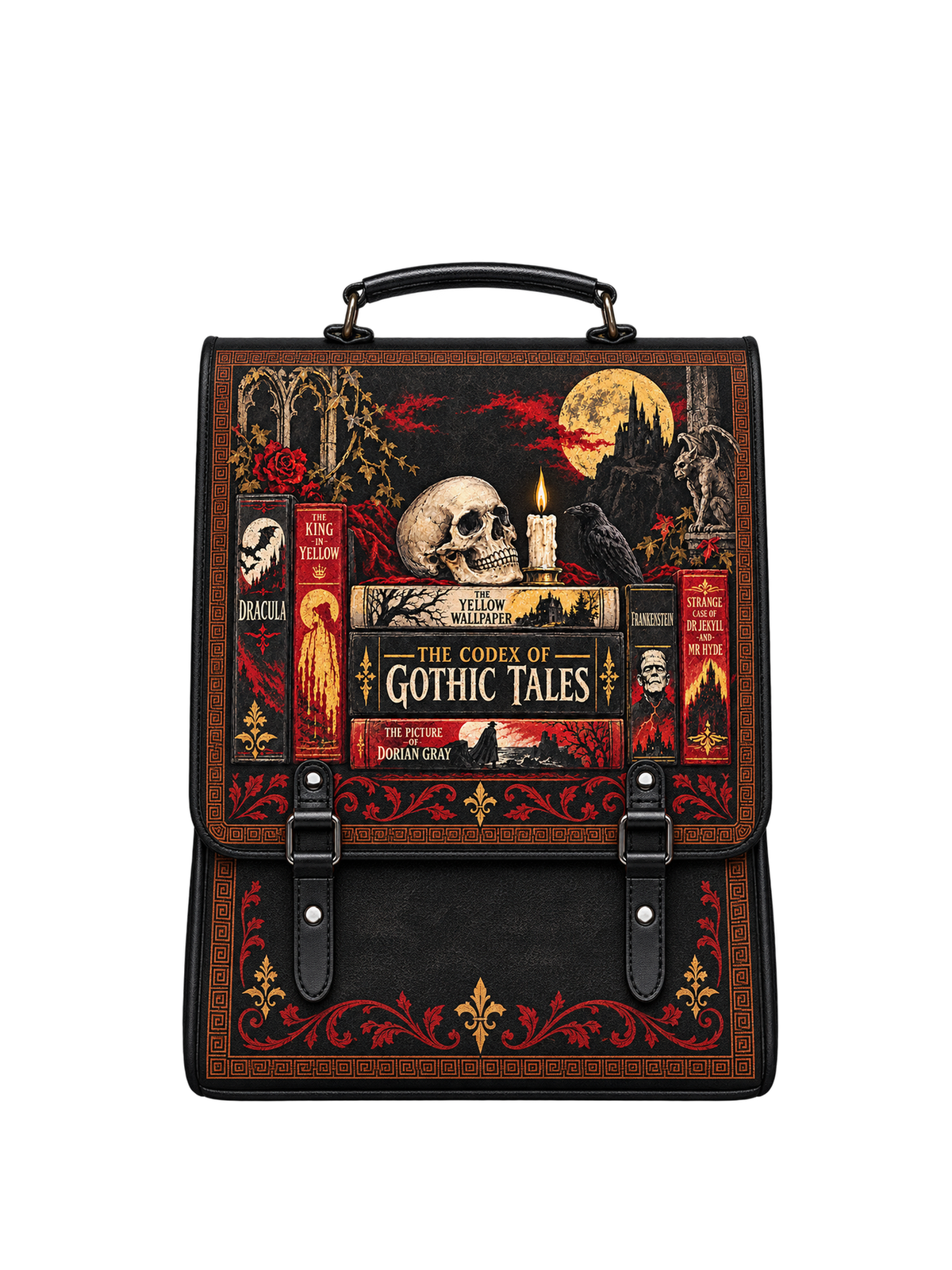 "The Codex of Gothic Tales" Deadlight Black Leather Backpack