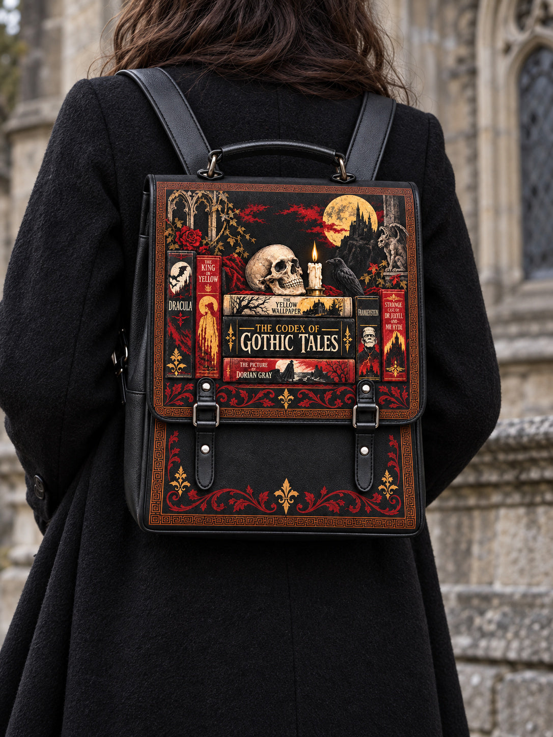 "The Codex of Gothic Tales" Deadlight Black Leather Backpack