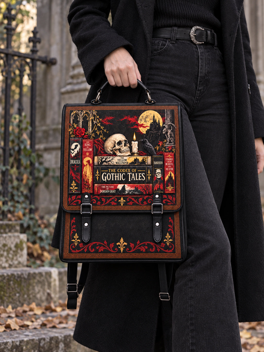 "The Codex of Gothic Tales" Deadlight Black Leather Backpack
