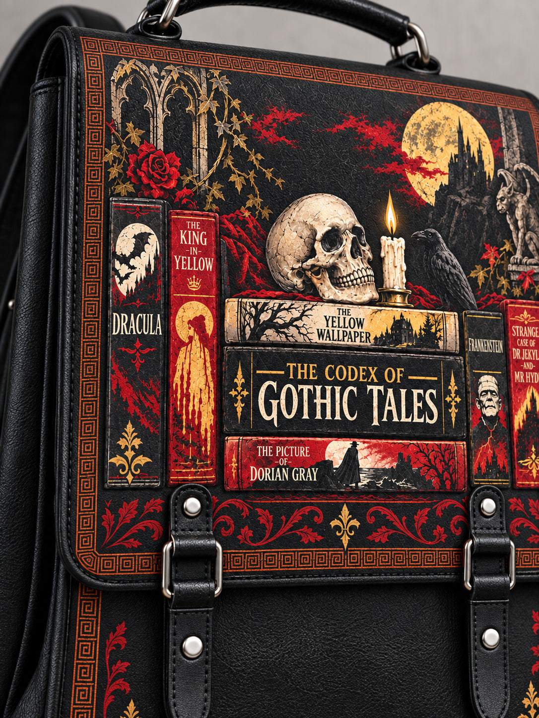 "The Codex of Gothic Tales" Deadlight Black Leather Backpack