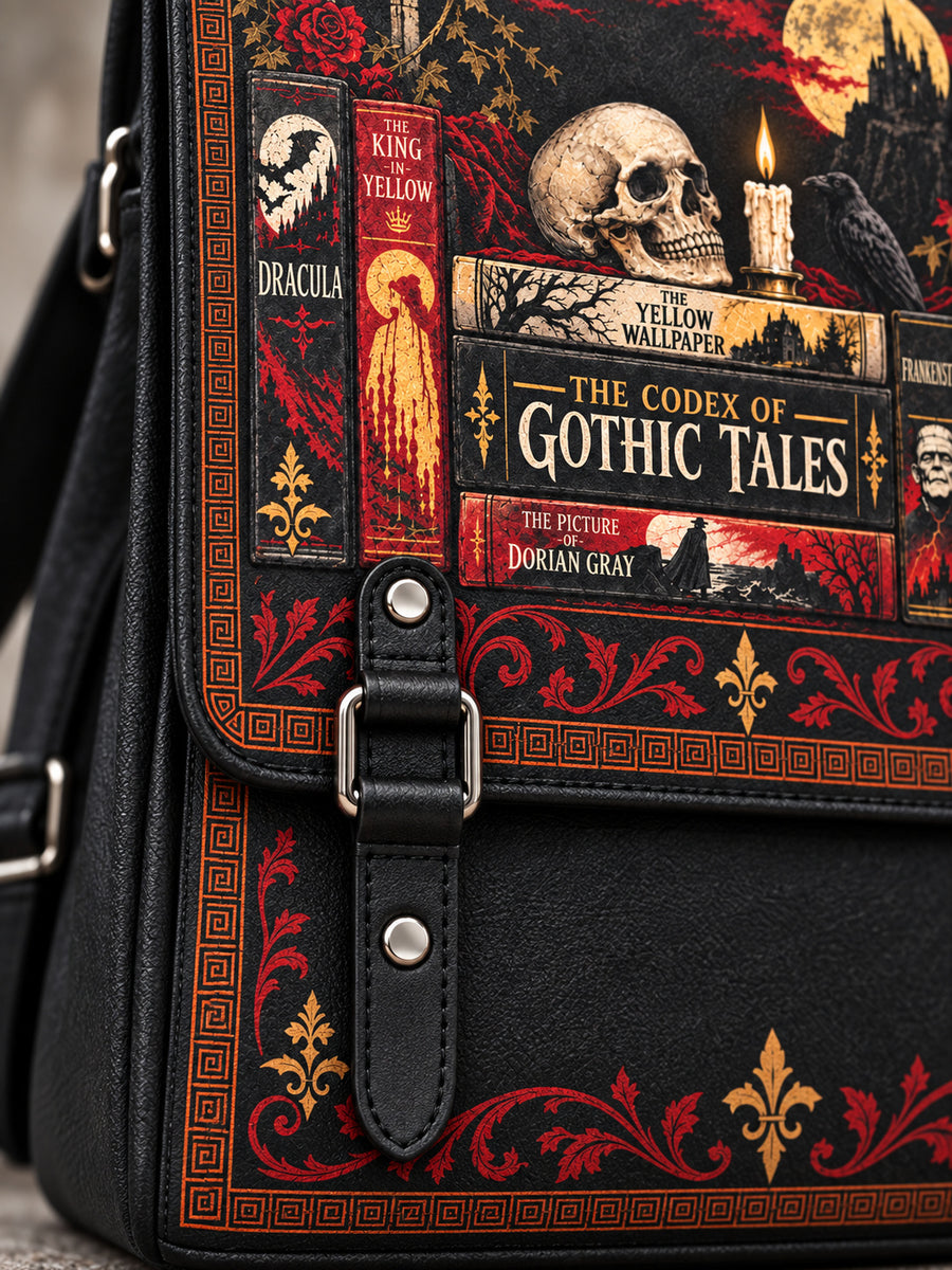 "The Codex of Gothic Tales" Deadlight Black Leather Backpack