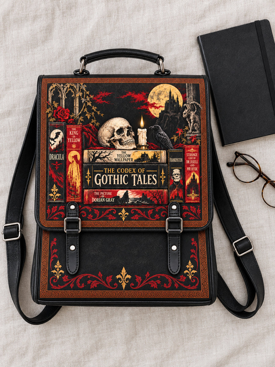 "The Codex of Gothic Tales" Deadlight Black Leather Backpack
