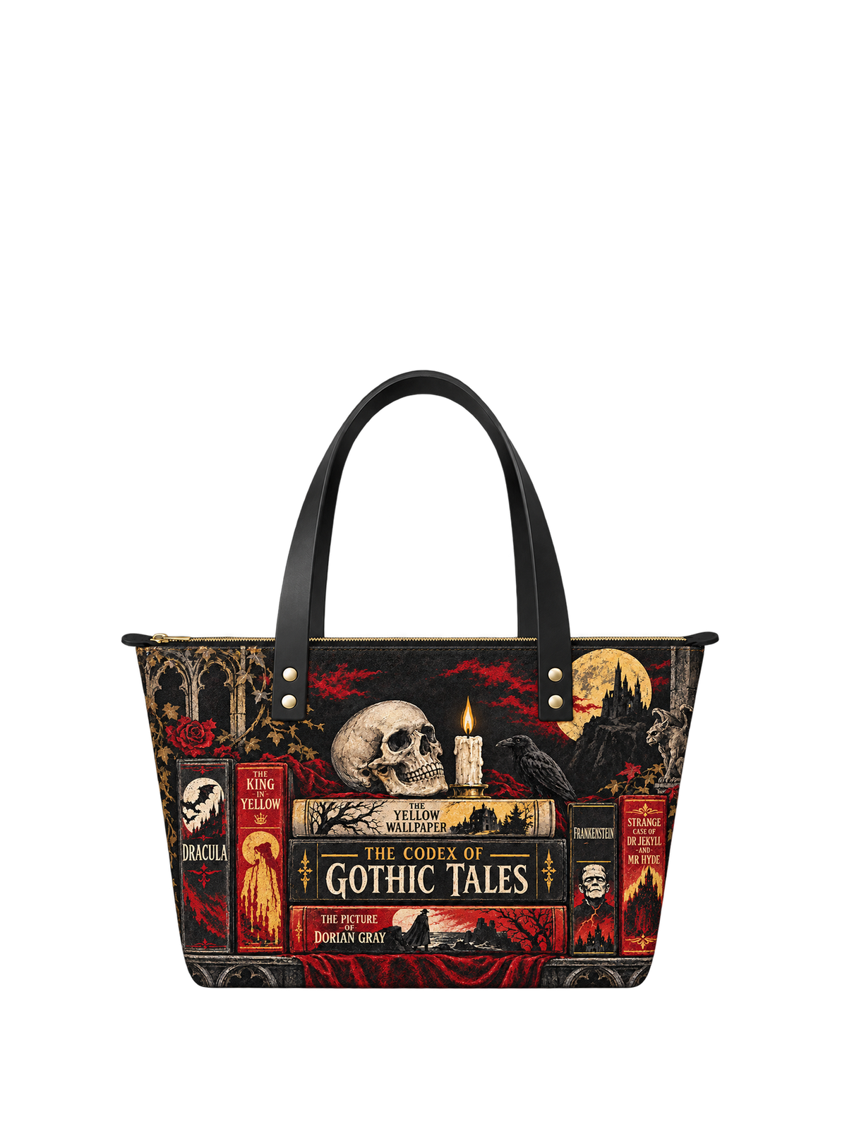 "The Codex of Gothic Tales" Deadlight Black Leather Tote Bag