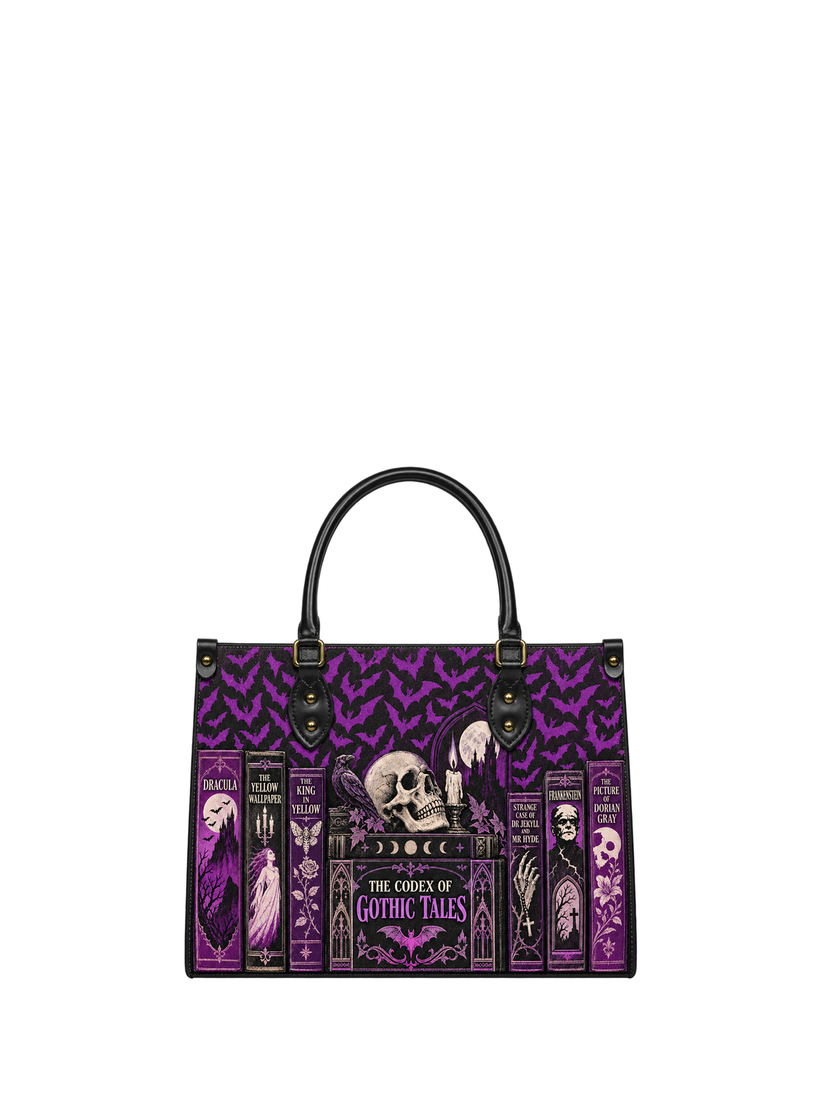 "The Codex of Gothic Tales" Violet Echo Leather Handbag