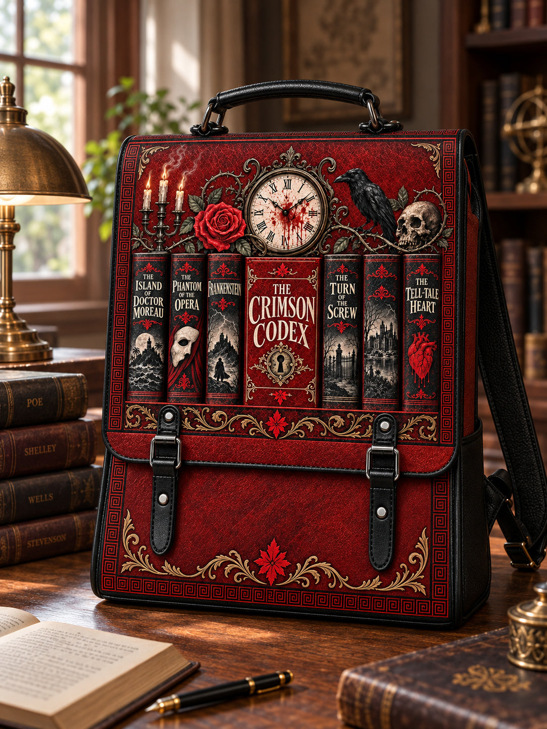 "The Crimson Codex" Leather Backpack