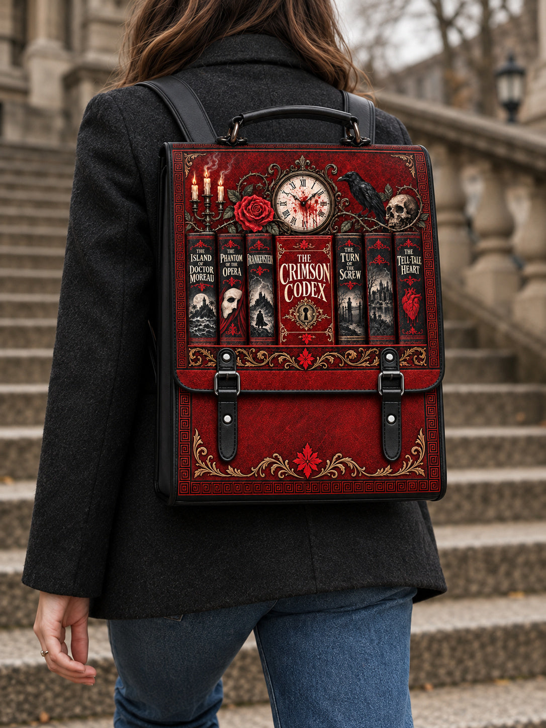 "The Crimson Codex" Leather Backpack