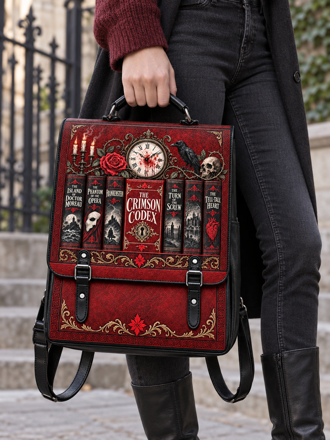"The Crimson Codex" Leather Backpack