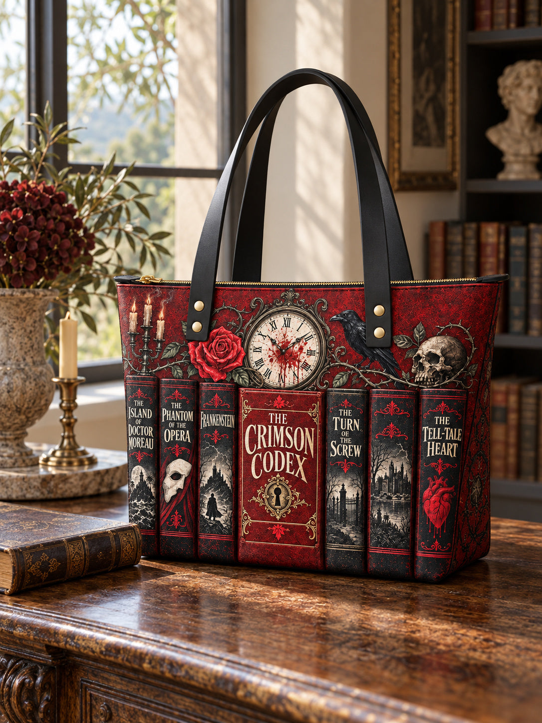 "The Crimson Codex" Leather Tote Bag