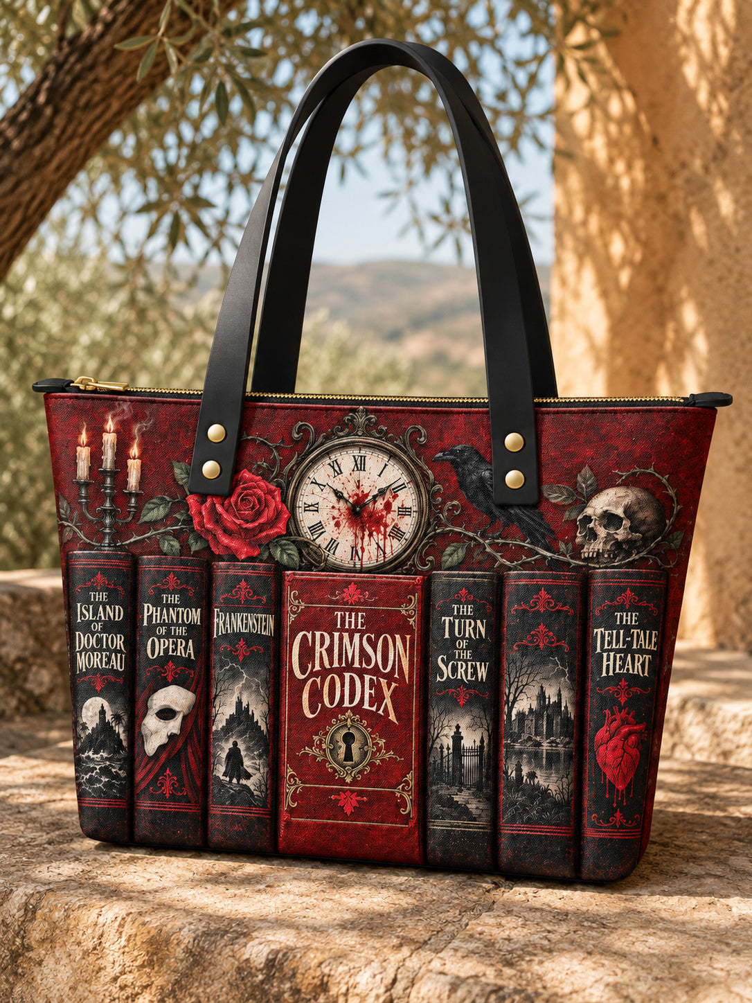 "The Crimson Codex" Leather Tote Bag