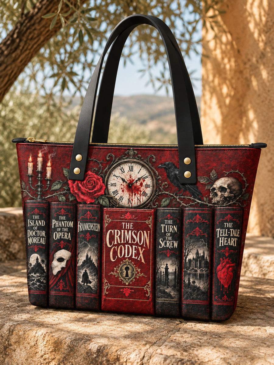 "The Crimson Codex" Leather Tote Bag
