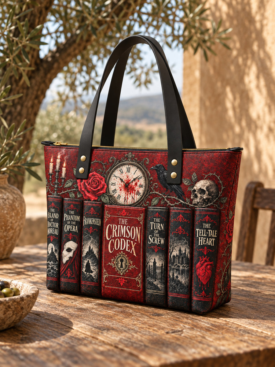 "The Crimson Codex" Leather Tote Bag