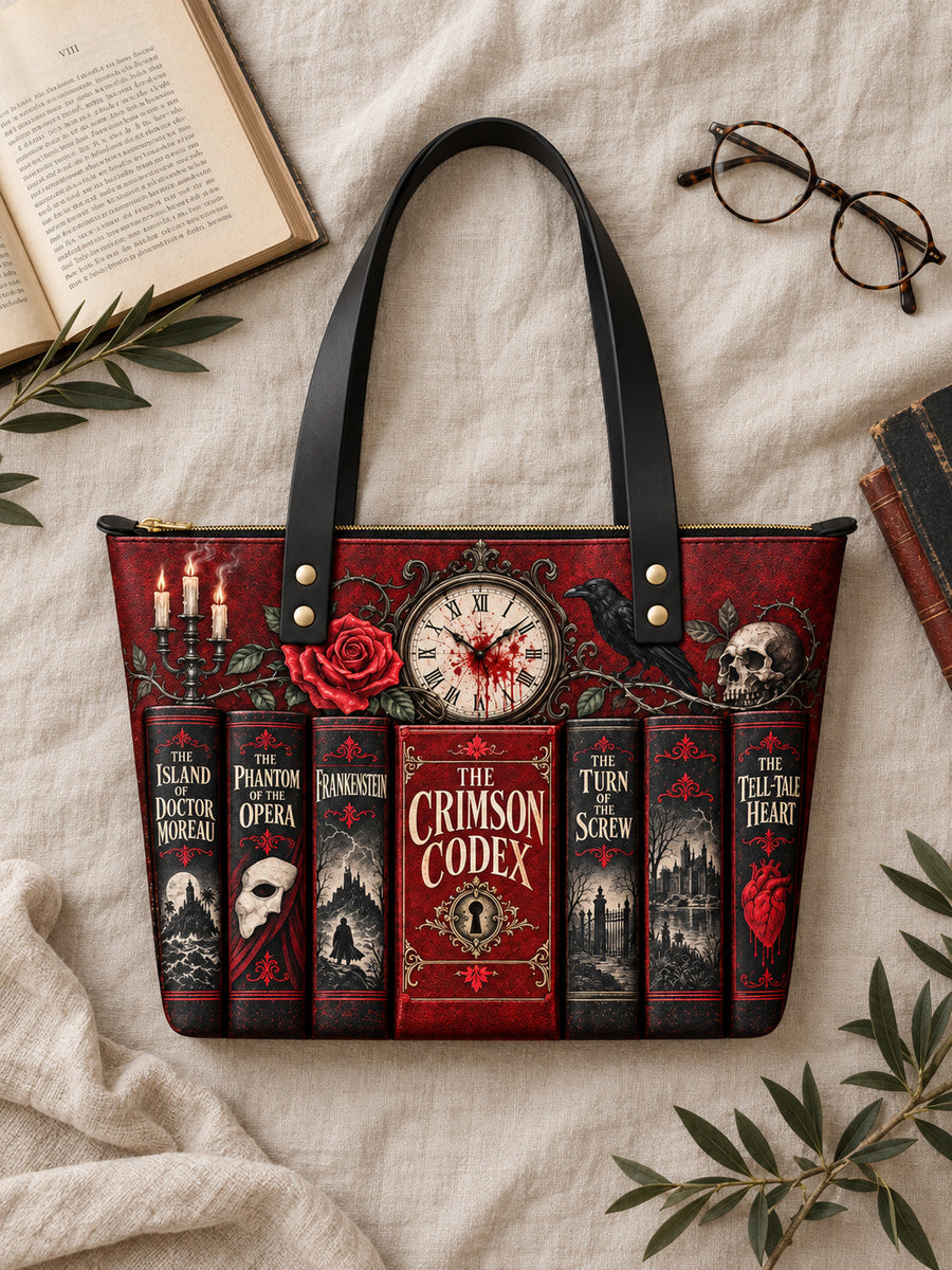 "The Crimson Codex" Leather Tote Bag