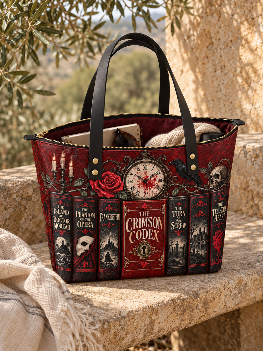 "The Crimson Codex" Leather Tote Bag