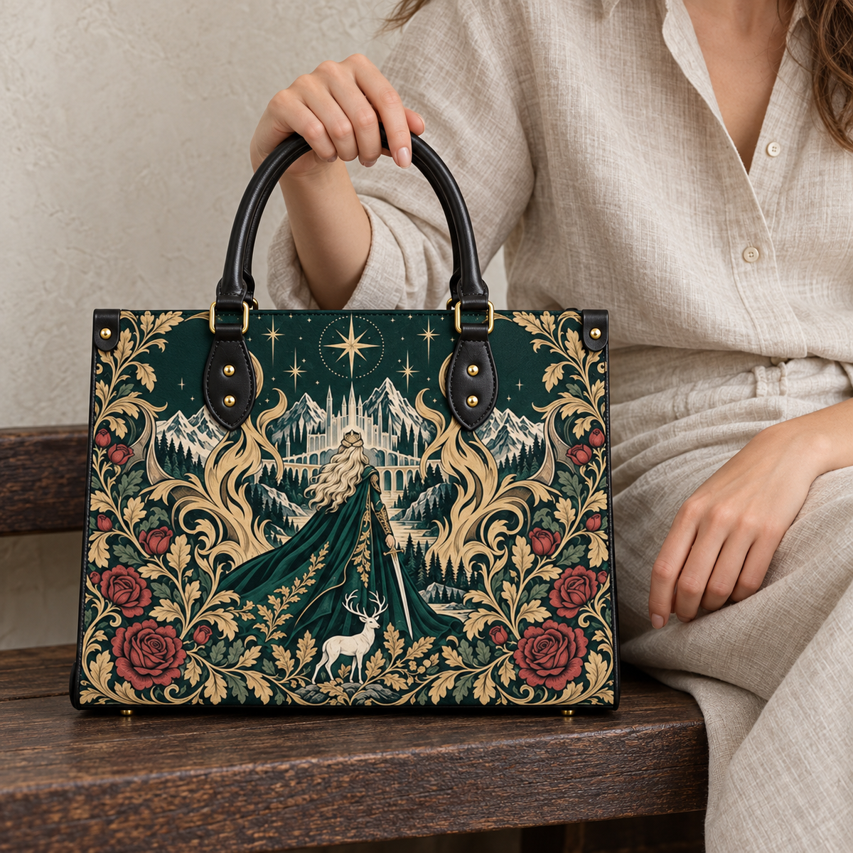 "The Fire Queen" White Stag Leather Handbag