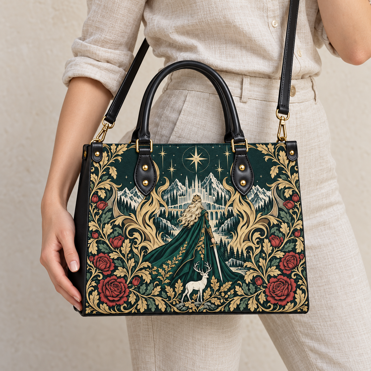 "The Fire Queen" White Stag Leather Handbag