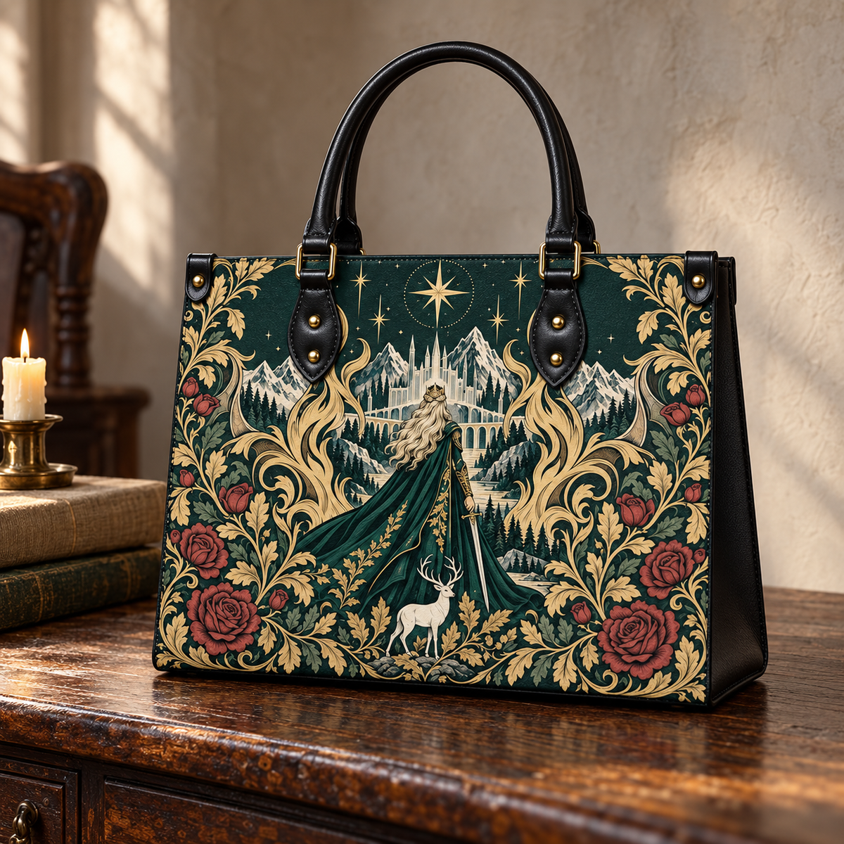 "The Fire Queen" White Stag Leather Handbag
