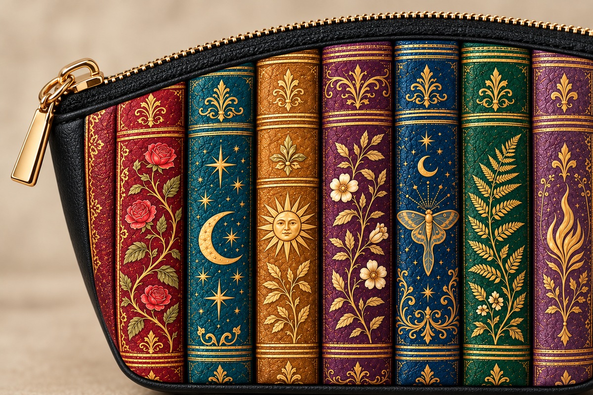 "The Gilded Shelf" Book Spines Eclipse Makeup Bag