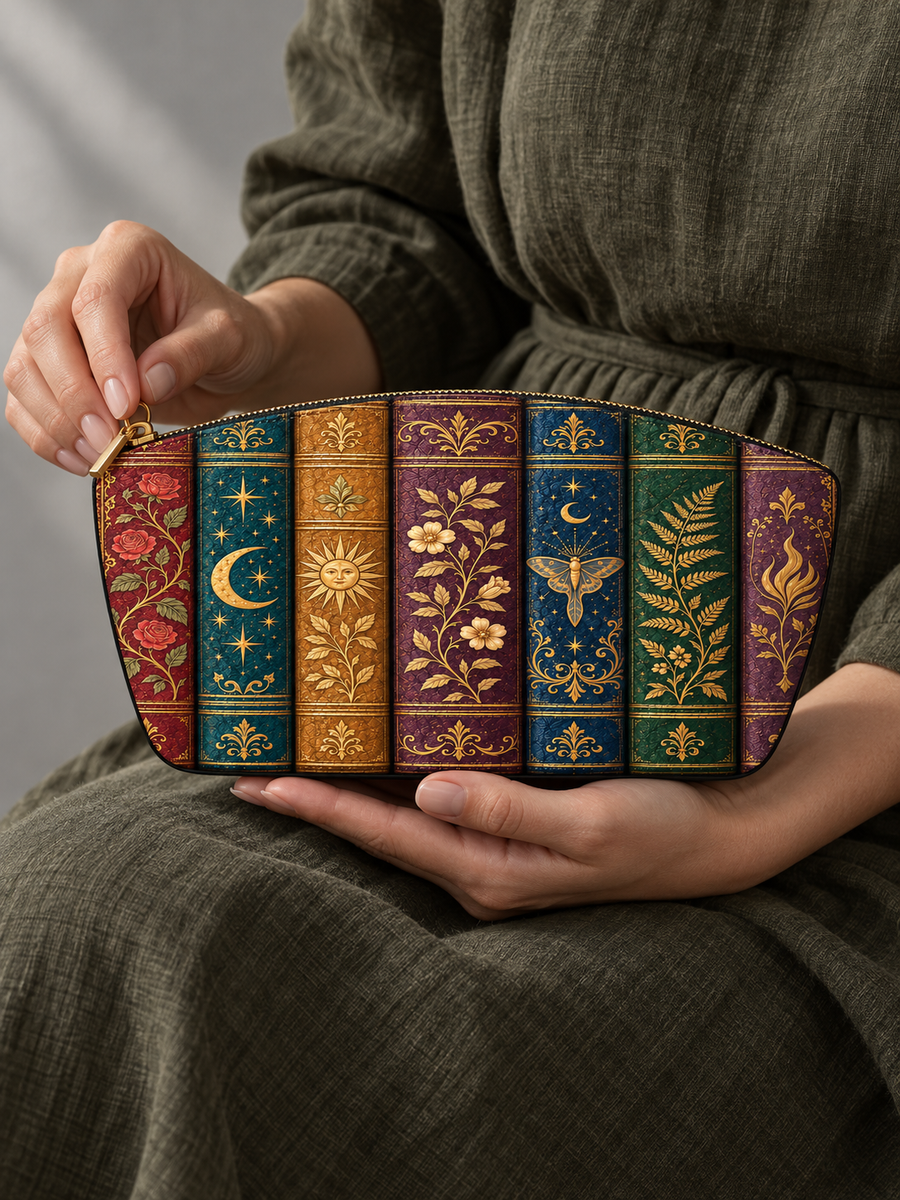 "The Gilded Shelf" Book Spines Eclipse Makeup Bag