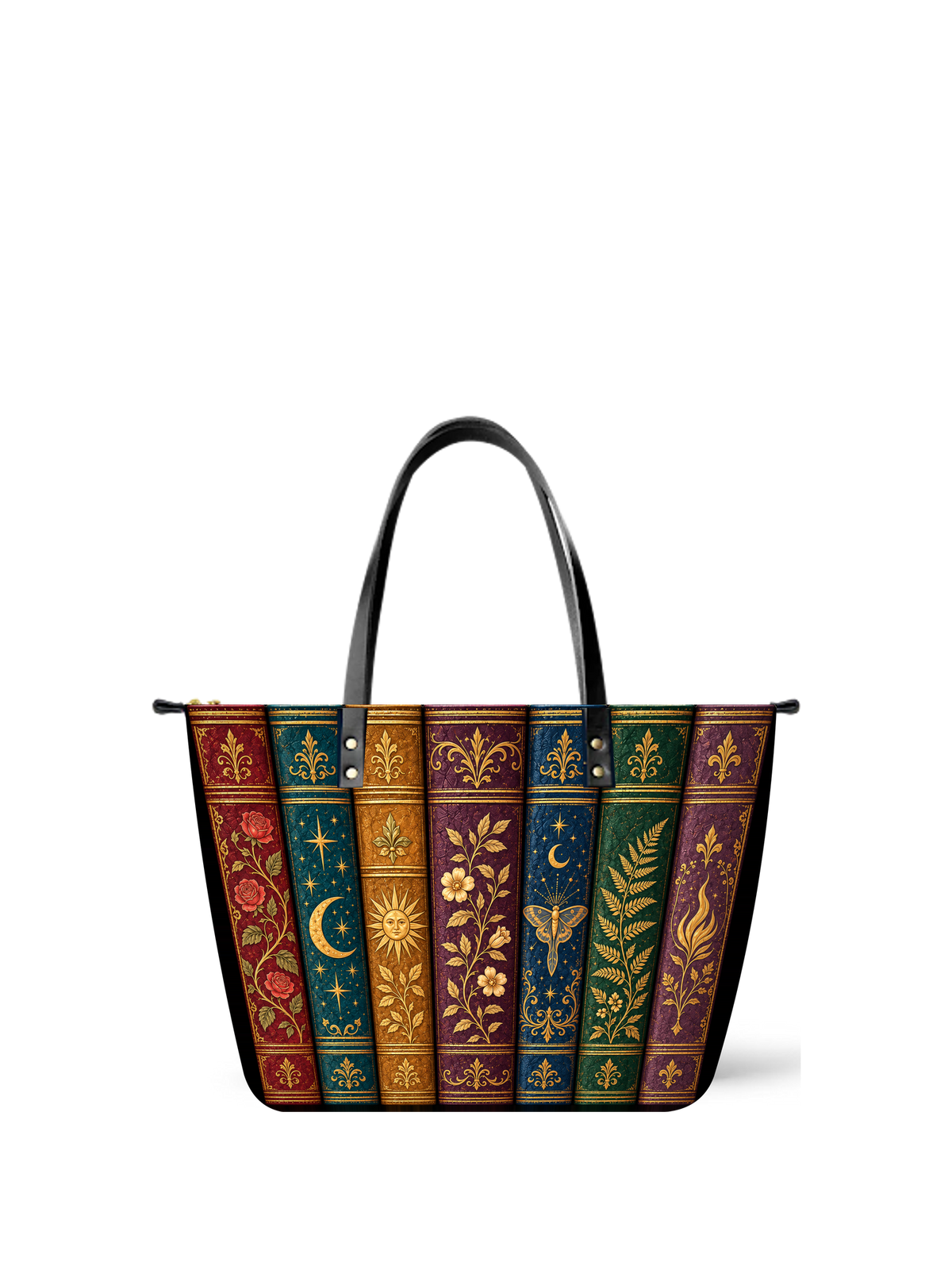 "The Gilded Shelf" Book Spines Leather Tote Bag