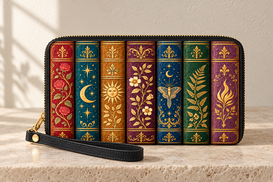 "The Gilded Shelf" Book Spines Long Wallet